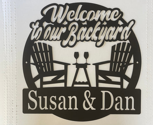 Welcome To Our Backyard Metal Sign 20 inch