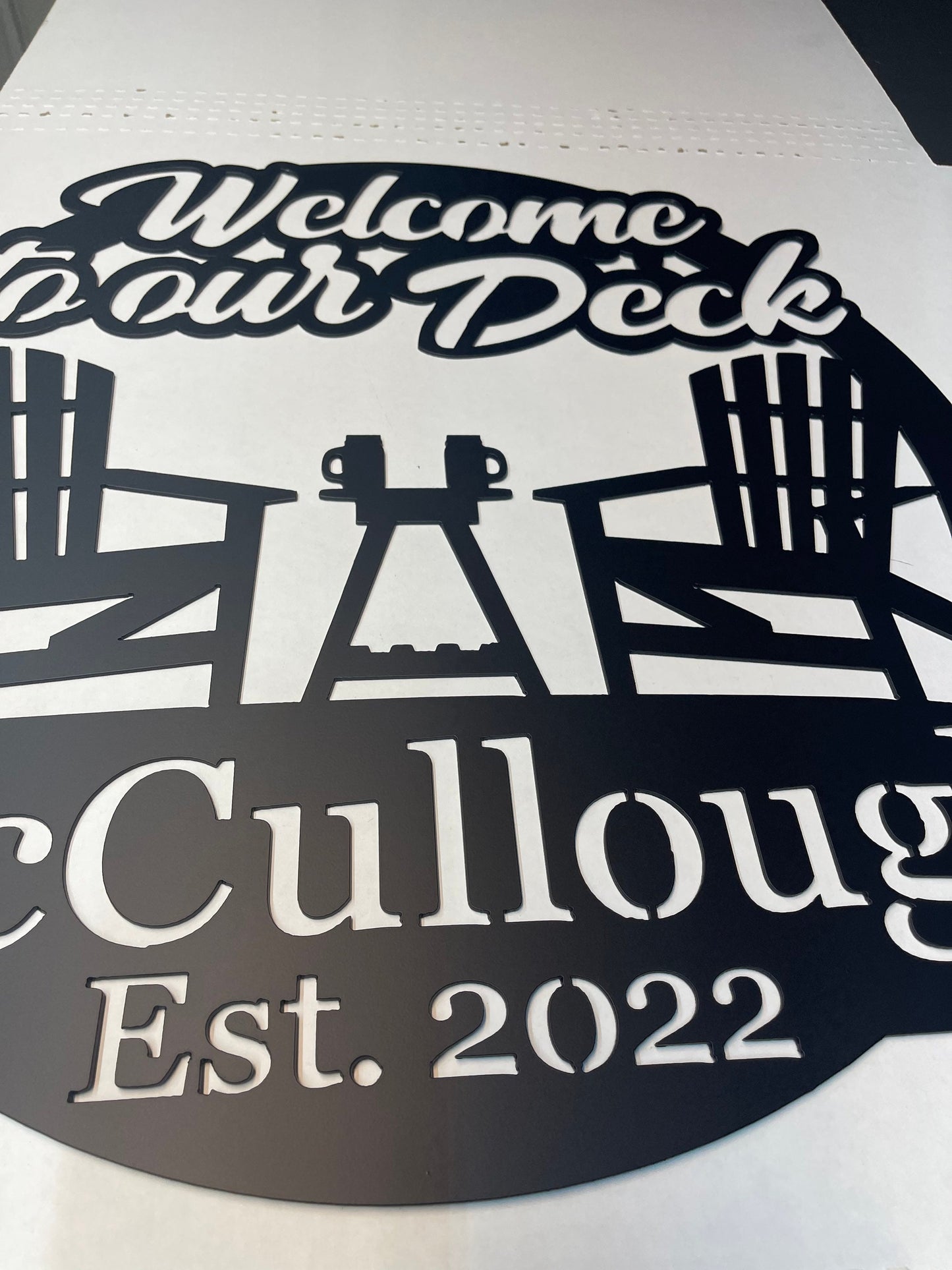 Metal Welcome to our Deck custom Family name sign EST date